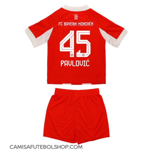 Camisa de time de futebol Bayern Munich Aleksandar Pavlovic #45 Replicas 1º Equipamento Infantil 2025-26 Manga Curta (+ Calças curtas)